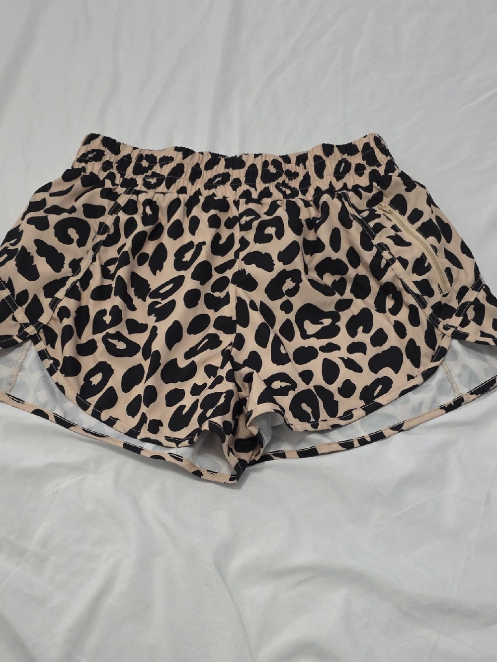 Women's Leopard Print Active Shorts - Beige and Black